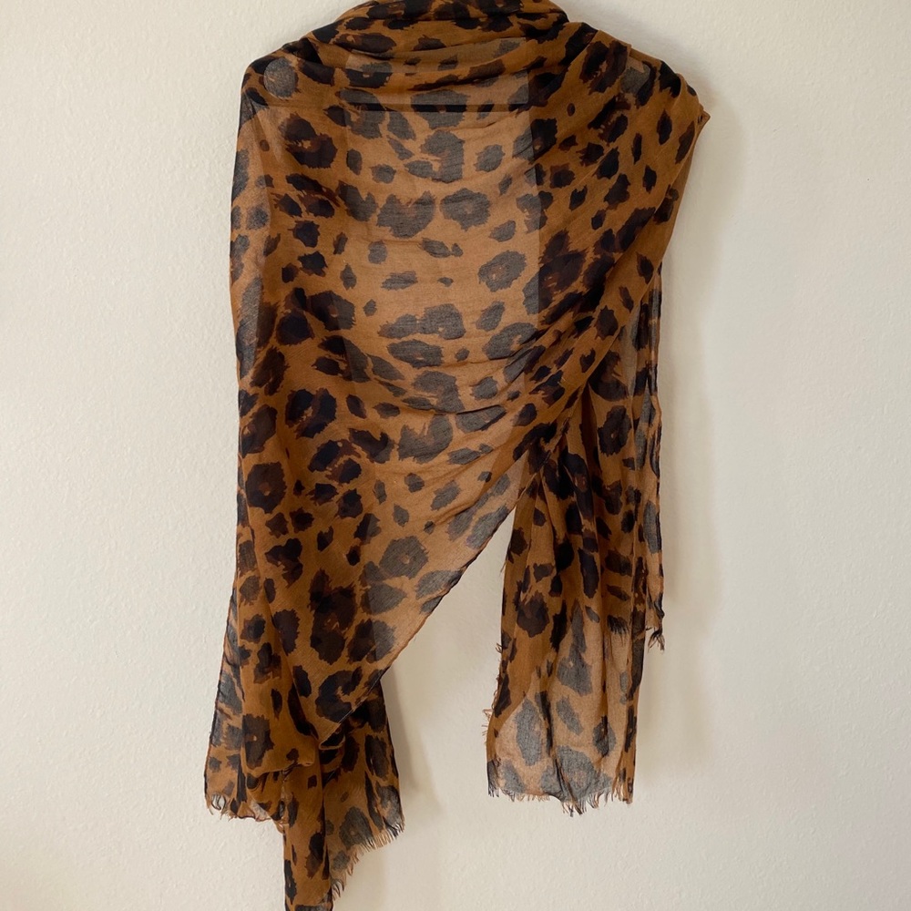 Leopard Print Brown Sheer Scarf - Picture 2 of 4